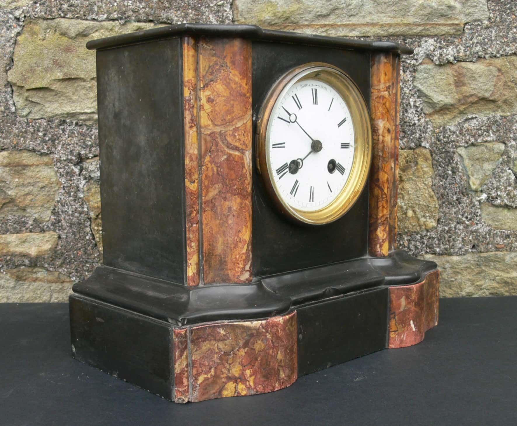 Henry Marc 19c Slate & Marble Mantle 8 day Clock